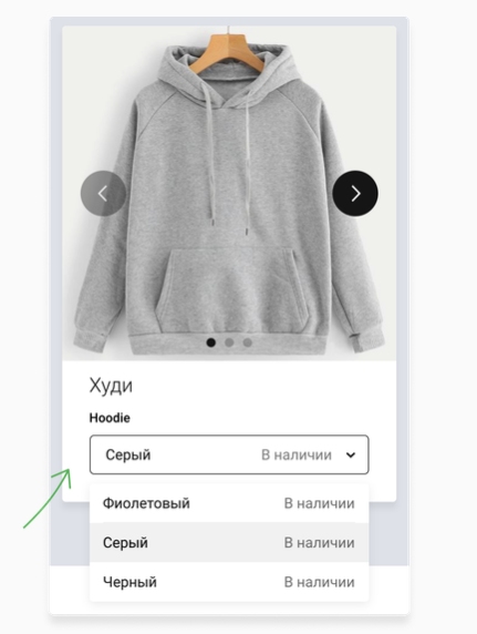раздел настройка конкретного товара в панели управления